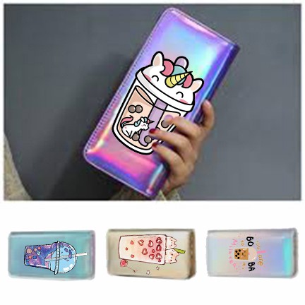 Ví trà sữa boba tea hologram VHI27 ví dẹt thời trang nhiều ngăn ví dáng dài cute dễ thương