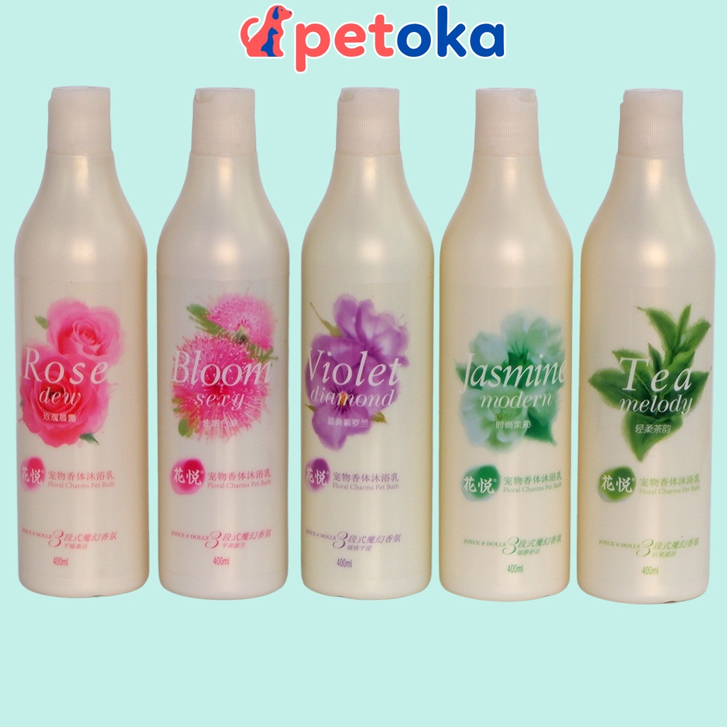Sữa tắm nước hoa cho thú cưng, chó mèo Joyce &amp; Dolls Bloom Sexy, Rose Dew, Violet Diamond, Tea melody, thơm lâu 4-5 ngày