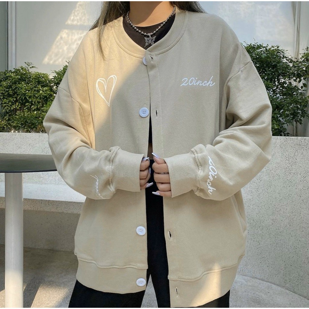 Áo Cardigan in trái tim Unisex áo khoác nỉ nam nữ form rộng unisex