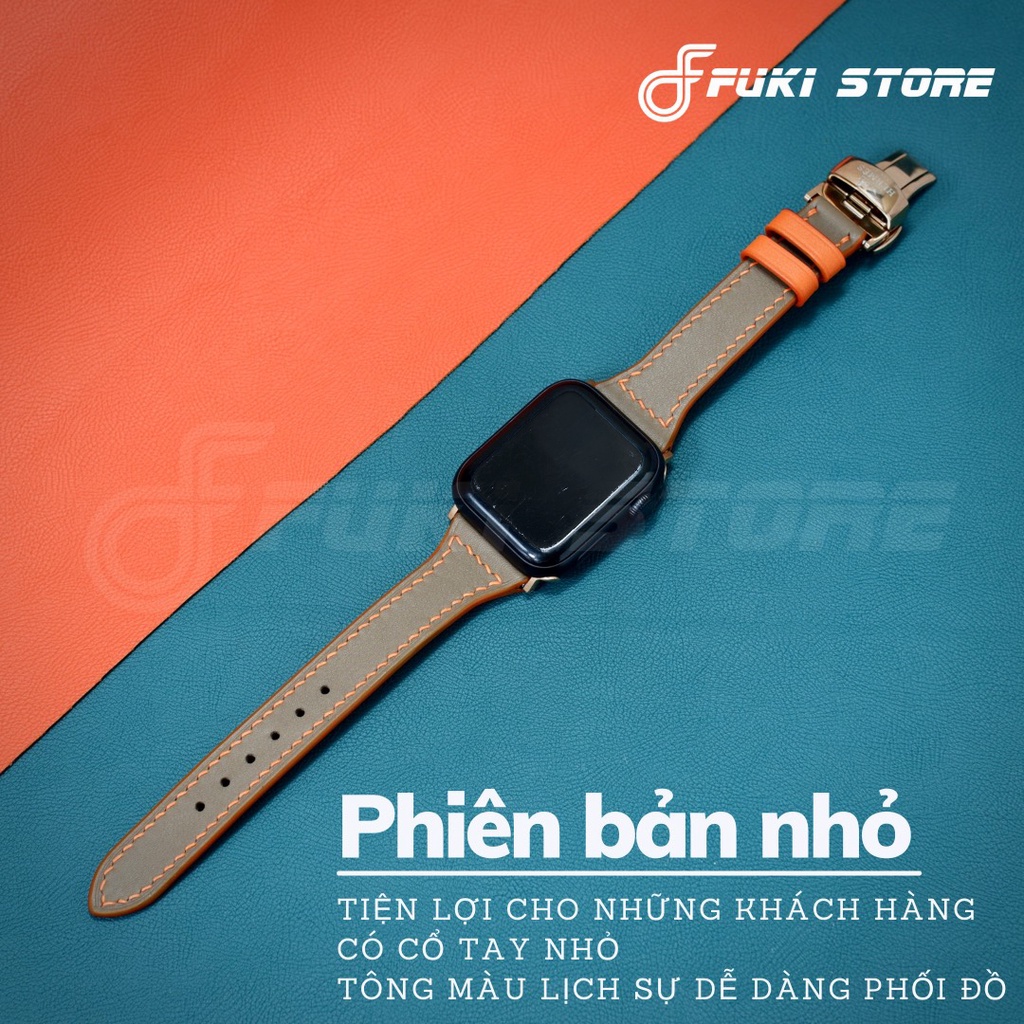 [DÂY DA THẬT] DÂY DA BÊ SWIFT MAY TAY THỦ CÔNG MÀU NÂU TÂY CHỈ CAM CHO APPLE WATCH SERIES 1=&gt;7 (BẢO HÀNH 1 NĂM)