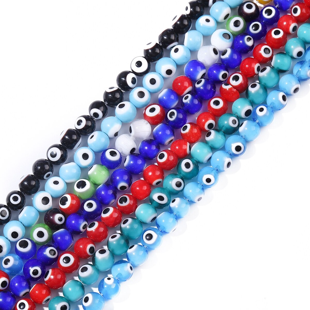Chuỗi hạt thủy tinh nhiều màu 6 / 8mm tráng men hình mắt quỷ tròn làm trang sức/đèn