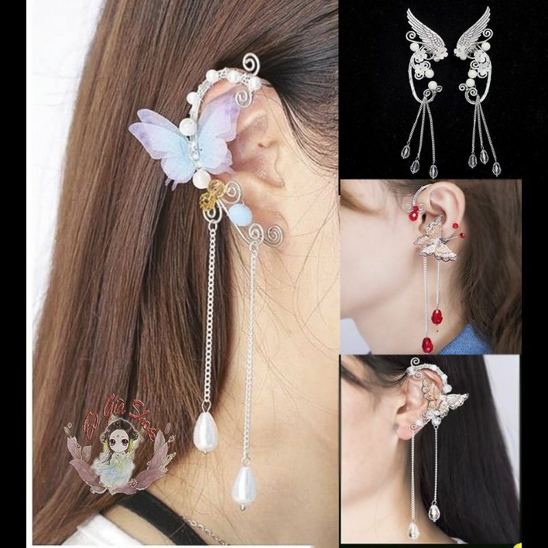 Bông tai vintage bướm xanh trang sức