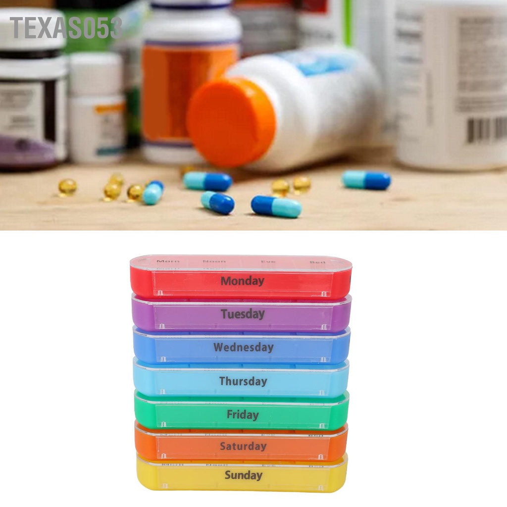 Texas053 Hộp thuốc 7 cái màu Di động 28 dạng lưới Máy phân phối có túi lưu trữ