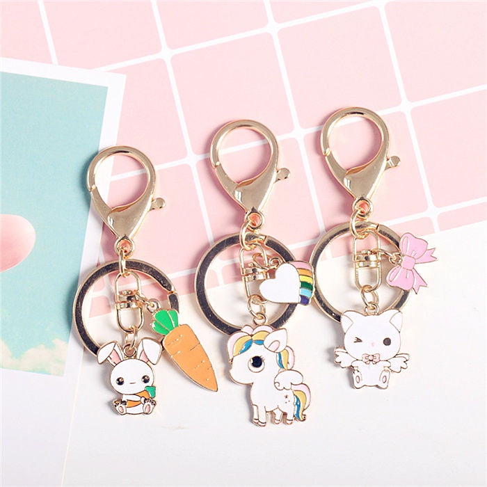 Móc Khóa Hình Thỏ / Mèo / Ngựa Thắt Nơ Dễ Thương Sáng Tạo