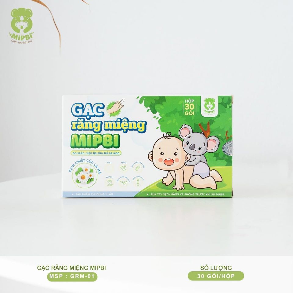 Gạc răng miệng Mipbi hộp 30 gói Rơ lưỡi Mipbi an toàn tiện lợi cho trẻ sơ sinh