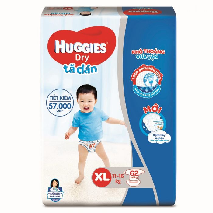 Tã Dán Huggies NB74/S88/M76/L68/XL62/XXL56 Mẫu Đệm Mây Mới Nhất