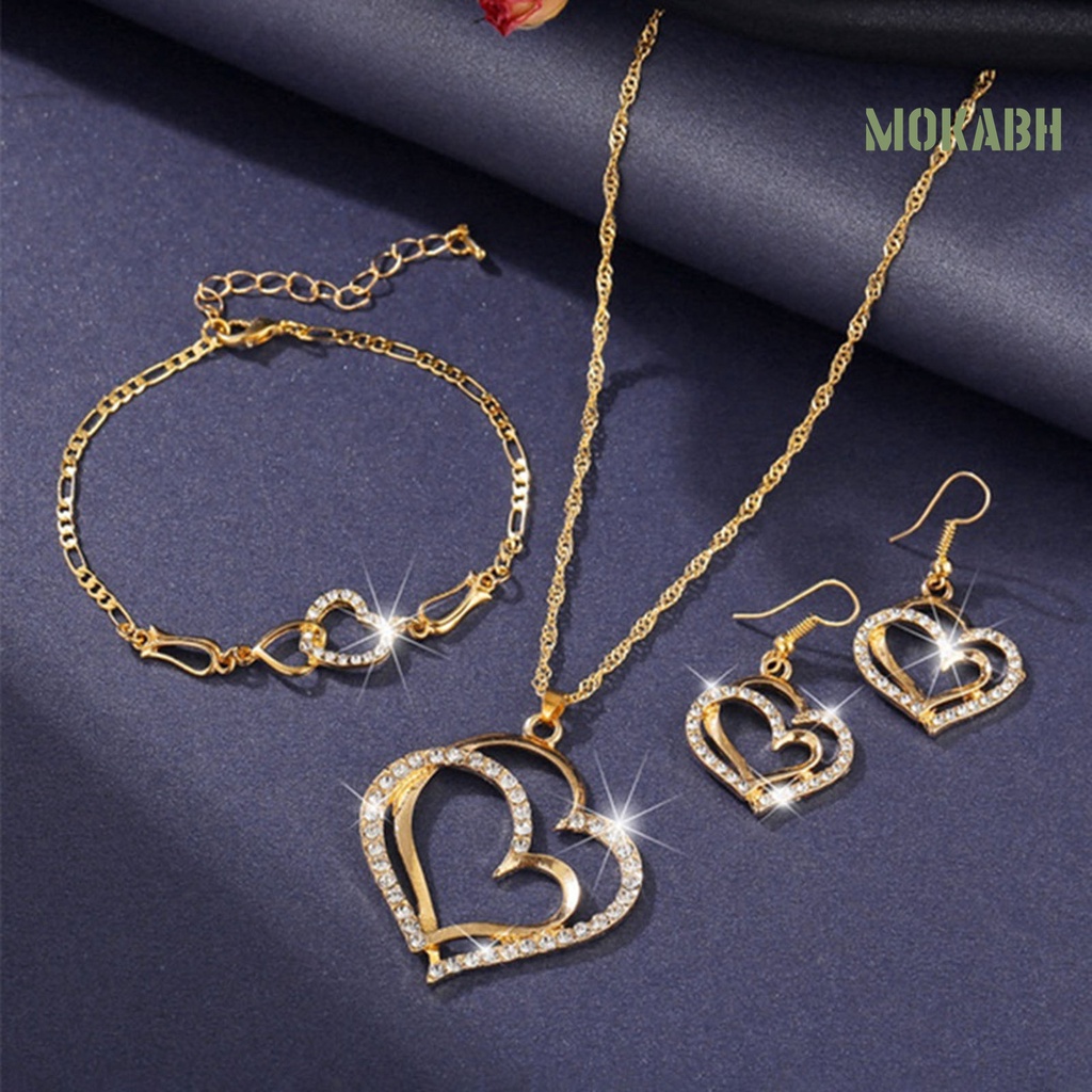 1 Set Vòng cổ + Vòng Tay + Bông Tai Hình Trái Tim Cho Nữ