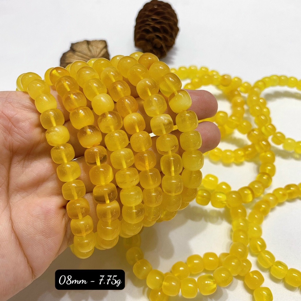 Vòng Tay Hổ Phách Baltic Bán Trong Hạt Bầu Tròn 2A Size 8-9mm