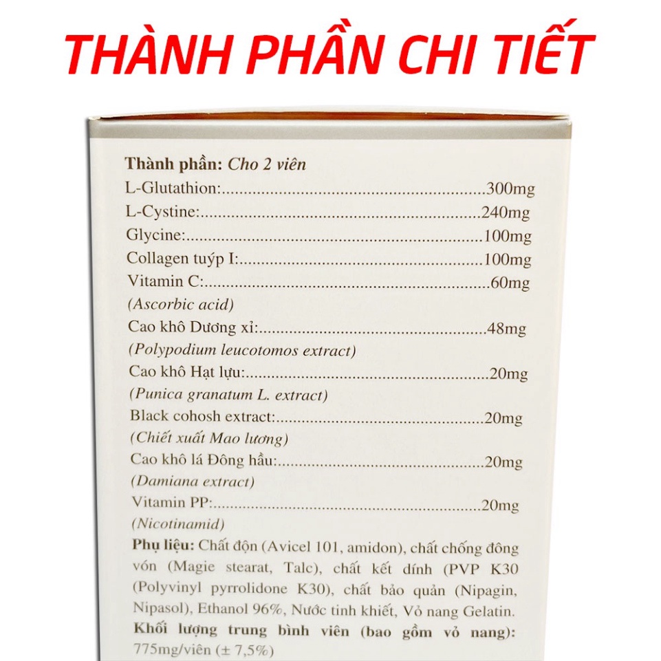 L Glutathione, L Cystine, Collagen đẹp sáng da, giảm khô da, nám sạm da, nhăn da - 30 viên [Sinaka L Glutathion]