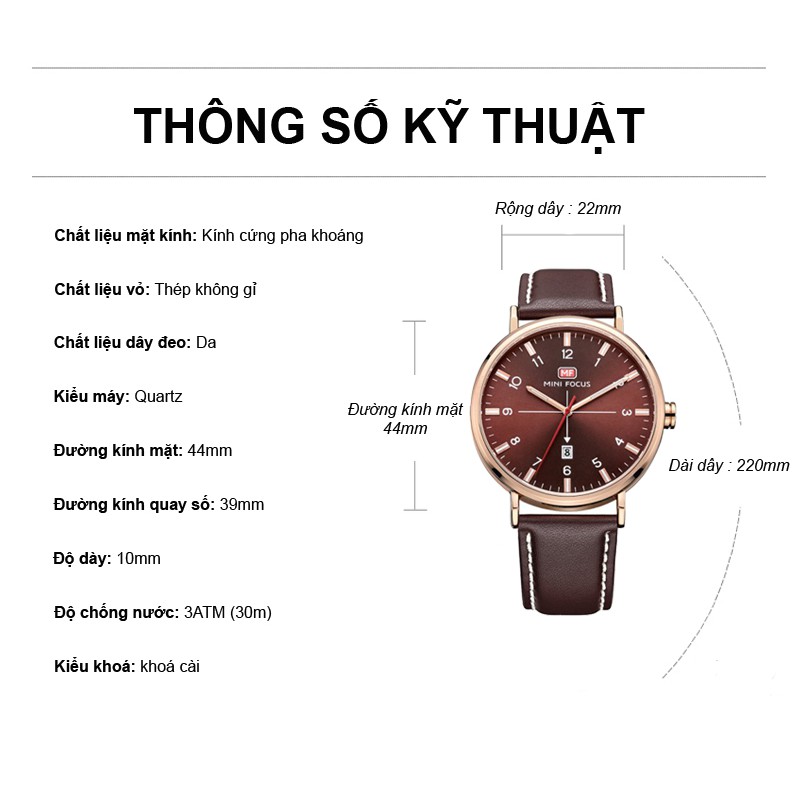 Đồng hồ nam MINI FOCUS MF019G dây da cao cấp size mặt 42mm chống nước | BigBuy360 - bigbuy360.vn