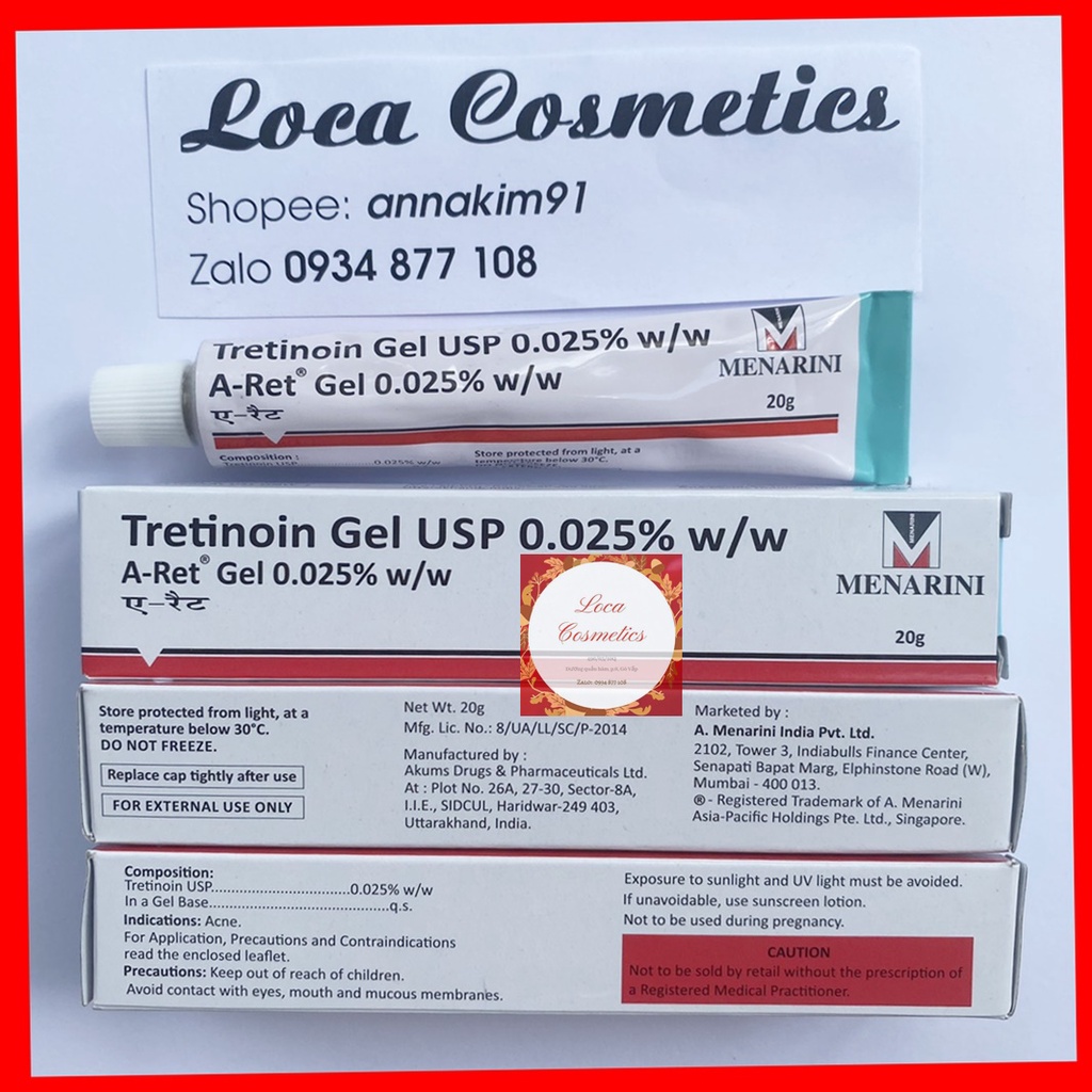 [Chính Hãng-Có sỉ] Tretinoin aret gel USP 0.025%, 0.05%, 0.1% - Gel giảm mụn, chống lão hóa, đều màu da