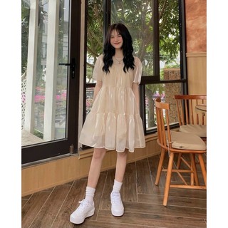 Đầm babydoll tầng ánh nhũ oversize