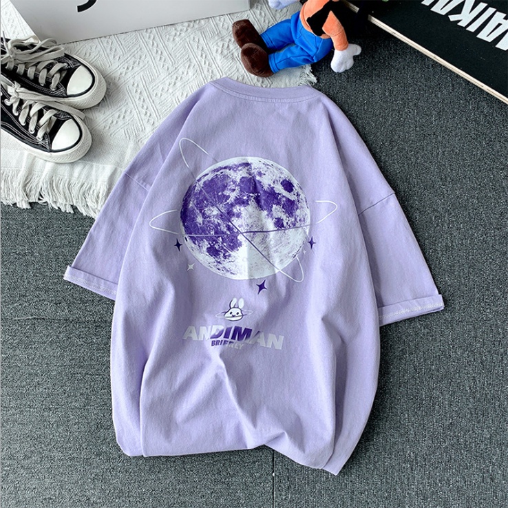 Áo thun tay lỡ, áo thun Unisex form rộng nam nữ cotton thấm hút, mát mịn họa tiết Địa Cầu