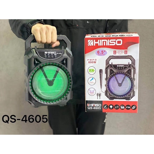 Loa Karaoke Mini Kimiso QS-4605 LED , Loa Kết Nối Bluetooth Nghe Nhạc Hát Karaoke Cực Hay  + Tặng kèm 1 Micro