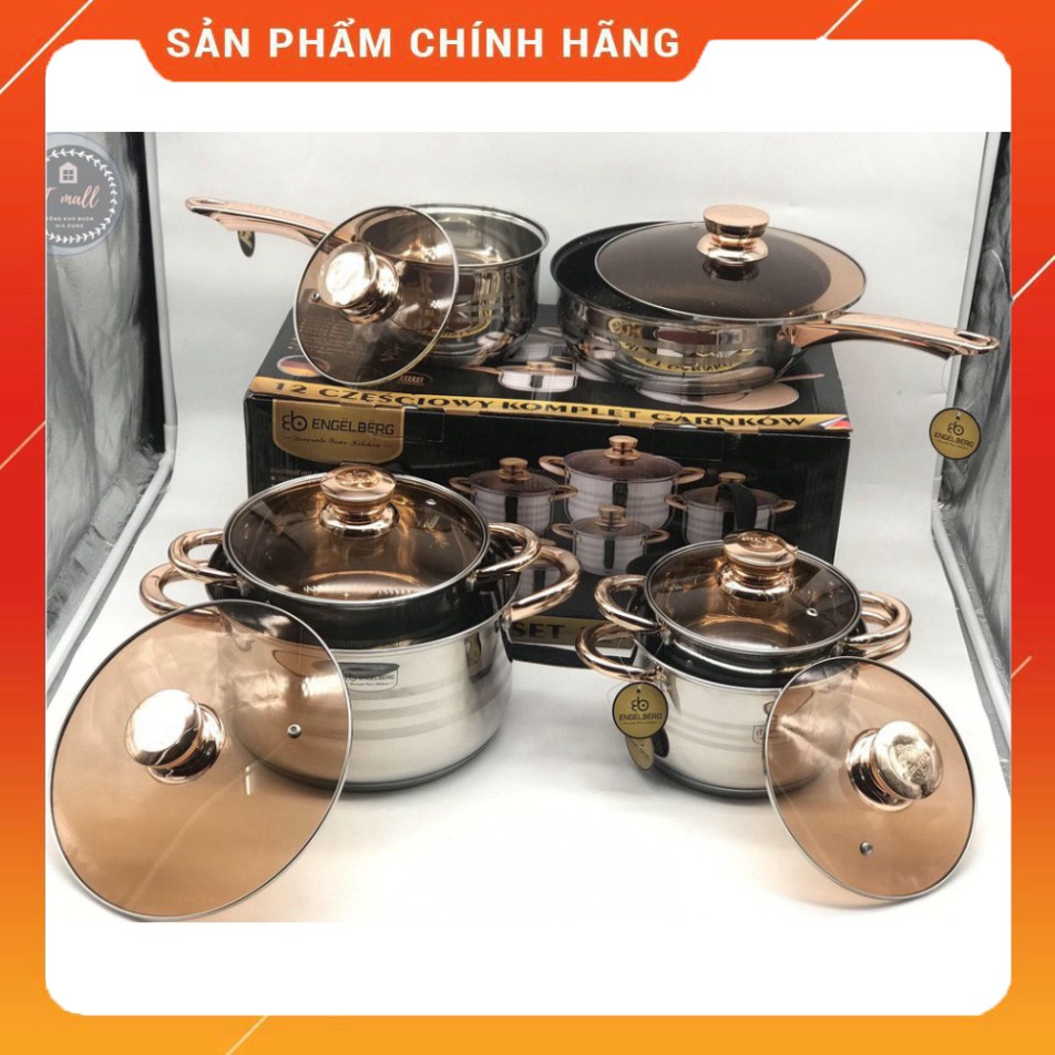 Bộ nồi CHEF&CHEF 6 món 12 chi tiết nắp vung kính, công nghệ Đức, đáy Inox 5 lớp cao cấp, sang trọng- Bảo hành 12 tháng