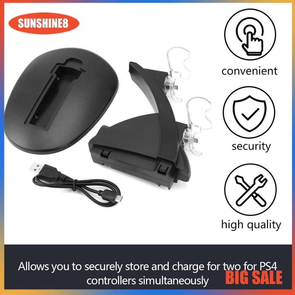 【SUN】LED Dual USB Charger Docking Station Playstation For PS4 Gamepad Joystick