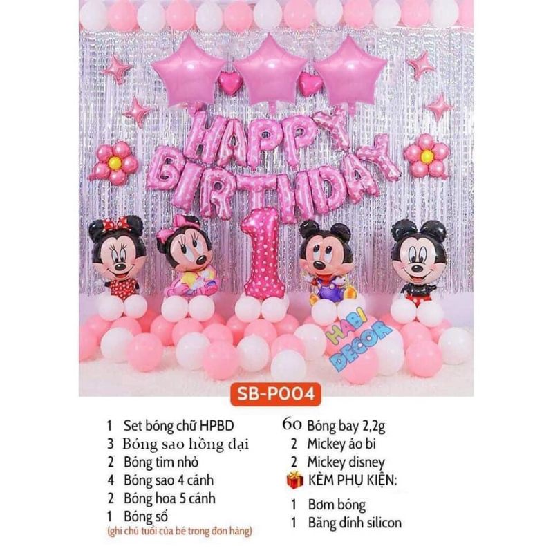 [ khuyến Mại Bơm + Băng keo ] Set bóng trang trí sinh nhật chủ đề ❤️chuột mickey❤️, bóng bay sinh nhật cho bé tuổi chuột