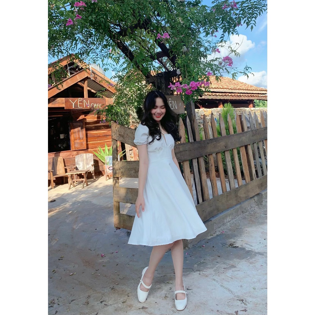 Đầm xòe TIEUDESIGN nhún nơ trước