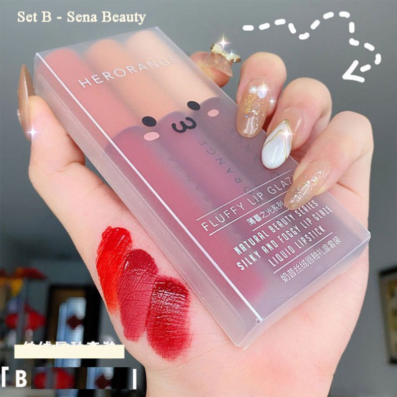 Set 3 Cây Son Kem Lì Herorange Fluffy Lip Glaze _Lylya Store