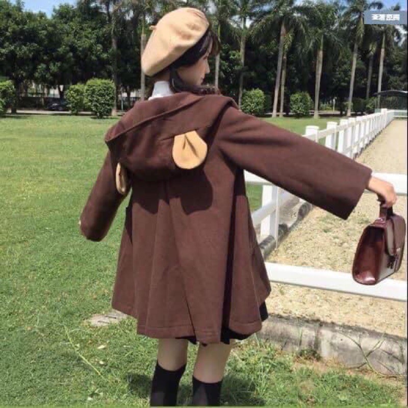 Áo Khoác Dạ Tại Gấu 2 Lớp Siêu Dày Mịn