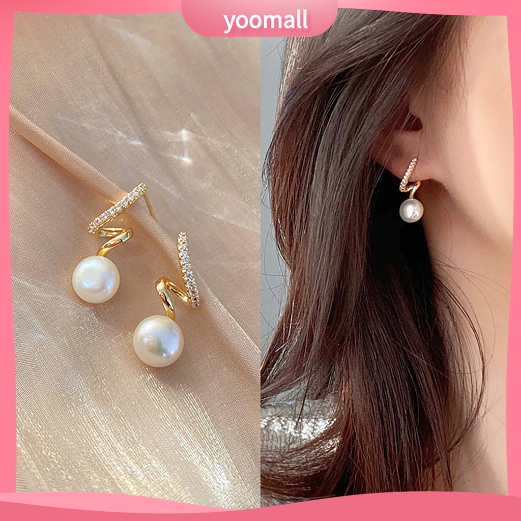 Yomall♡ 1 Đôi Bông Tai Đính Ngọc Trai Giả Phong Cách Hàn Quốc