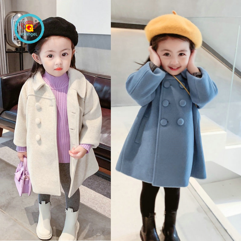 Áo khoác IQ ANGEL len dày hai hàng nút cài trước ngực thời trang mùa xuân xinh xắn dành cho bé gái