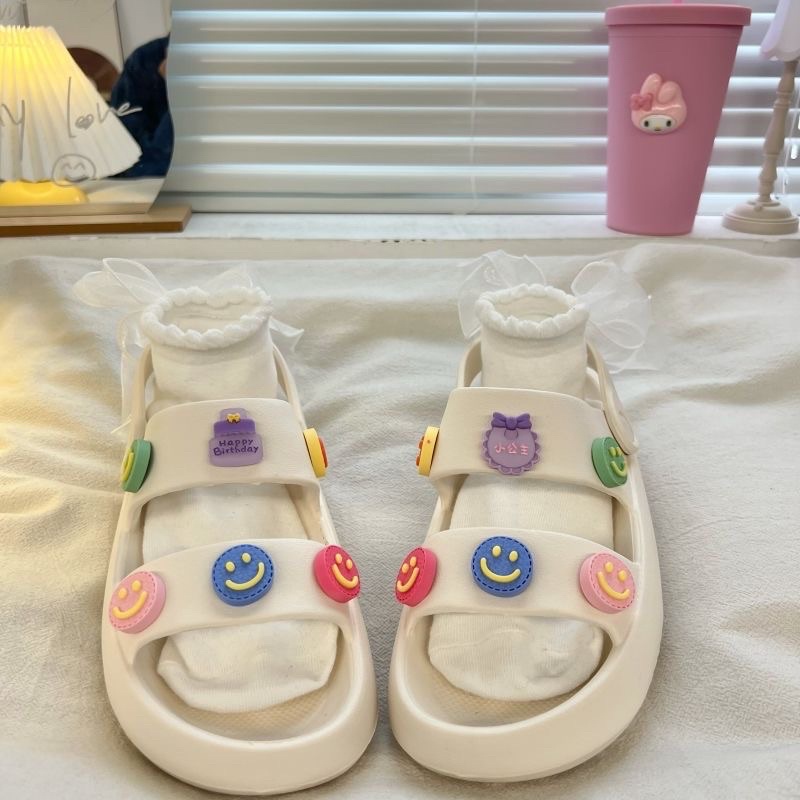 Sẵn | Dép Đi Học Siêu Nhẹ Hình Mặt Cười Siêu Cute Đế Cao Đi Êm Chân