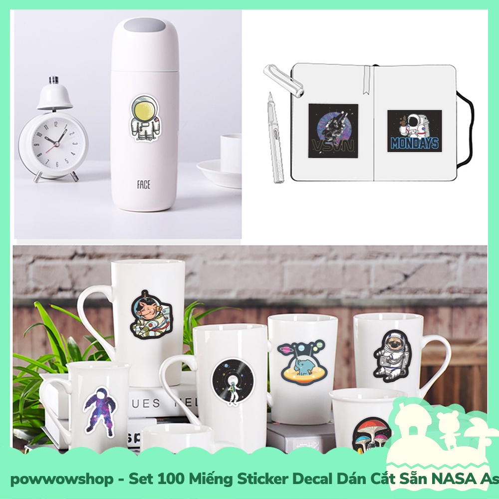 [Sẵn VN - Hỏa Tốc] Set 100 Miếng Sticker Decal Cắt Sẵn DIY Dán Trang Trí Vật Dụng Mẫu Space Moon Astronaut Phi Hành Gia