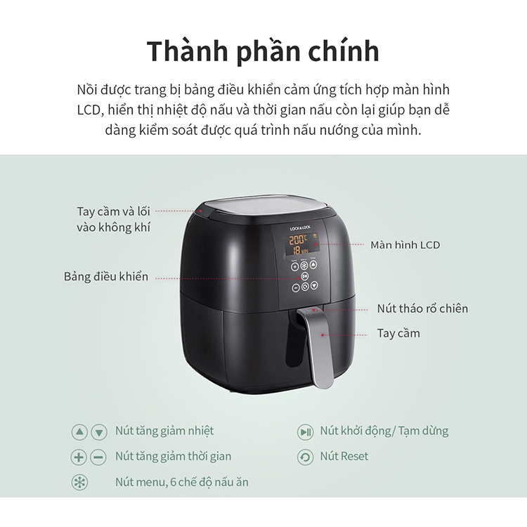 Nồi Chiên Không Dầu Điện Tử Lock&amp;Lock ECF-300B (3 lít)