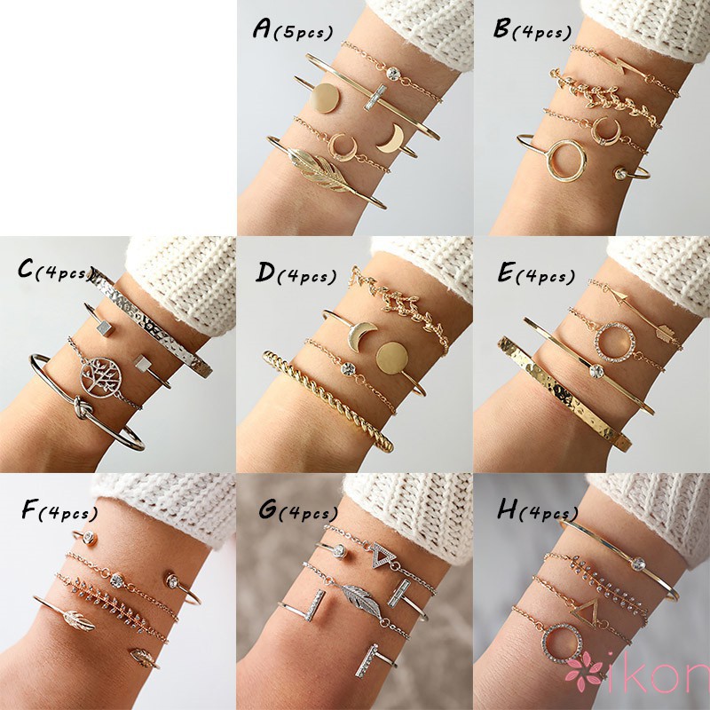 Set 4 vòng tay kim loại đính đá thời trang cho nữ
