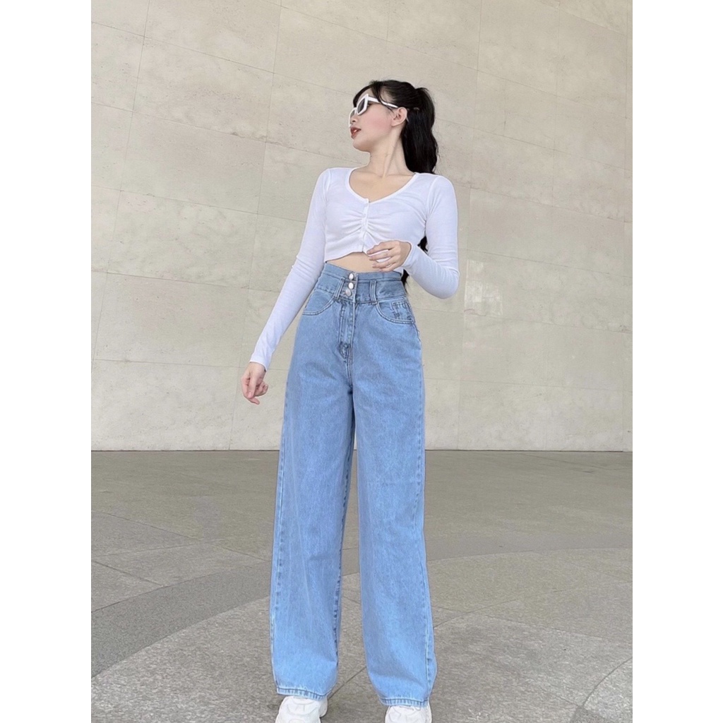 QUẦN JEAN NỮ ỐNG RỘNG QUẦN JEAN NỮ ỐNG ĐỨNG HAIQUANG CẠP CAO FORM DÀI PHỦ GÓT CHẤT CHUẨN JEAN DÀY MỀM KHÔNG PHAI MÀU 995