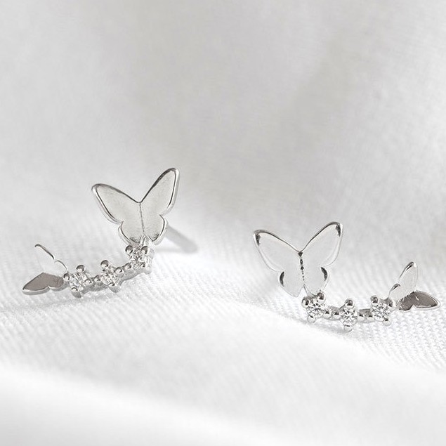 Khuyên tai bạc 925 thiết kế nối tiếp nhau trẻ trung mới lạ độc đáo lấp lánh long lanh Dế Bạc - K6012