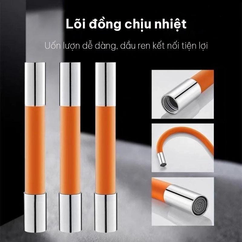 (Bán Buôn Sỉ) Ống nối dài vòi nước đường kính 21mm linh hoạt có thể quay 720° theo mọi hướng, mở rộng silicone