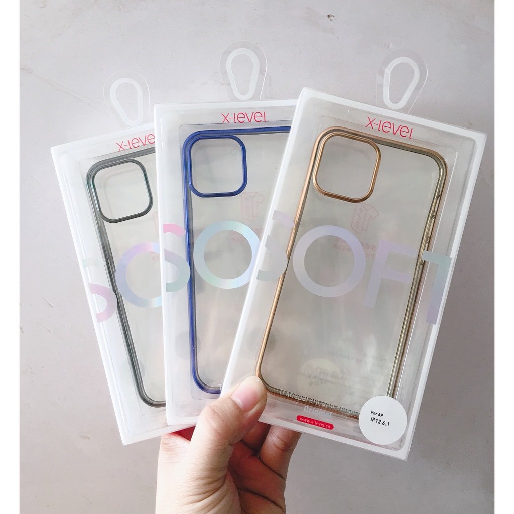 Ốp lưng iphone 12, 12mini, 12pro, 12 promax ốp dẻo trong viền màu chính hãng X-level