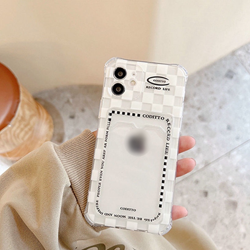 Ốp điện thoại dạng túi đựng thẻ họa tiết sọc caro màu trắng cho iPhone 13 12 11 Pro Max XS Max XR X 8 7 Plus 6s 6 Plus