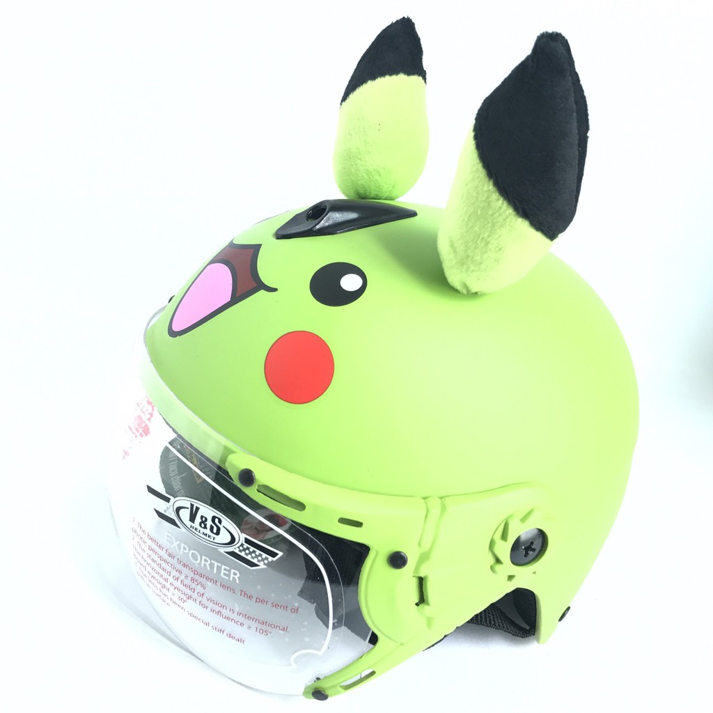 Mũ bảo hiểm trẻ em có kính V&amp;S Helmet hình Pikachu xanh lá - Vs103KS