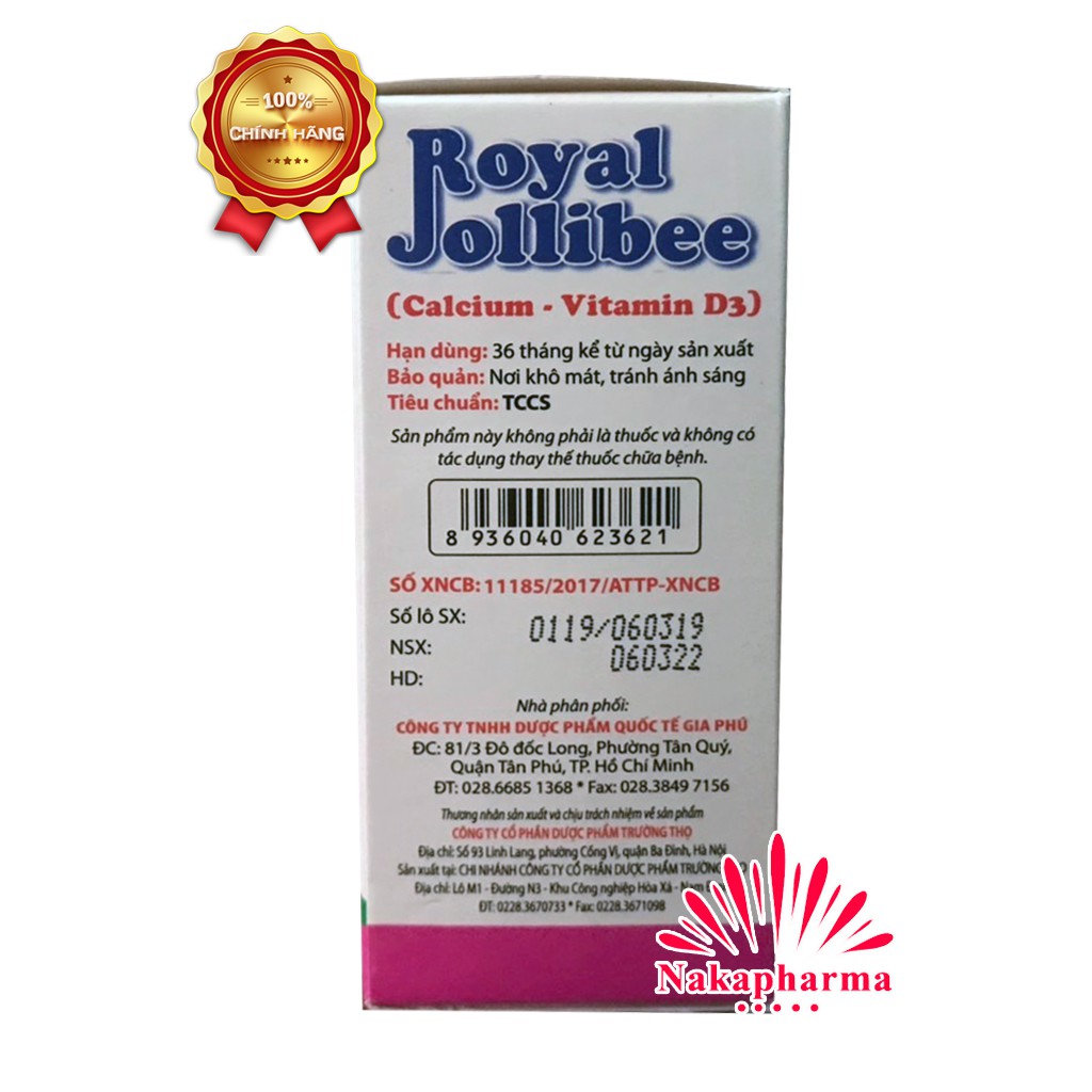Siro Royal Jollibee Calcium Vitamin D3 - Giúp xương răng chắc khỏe, tăng chiều cao, hỗ trợ tiêu hóa, tăng hấp thu