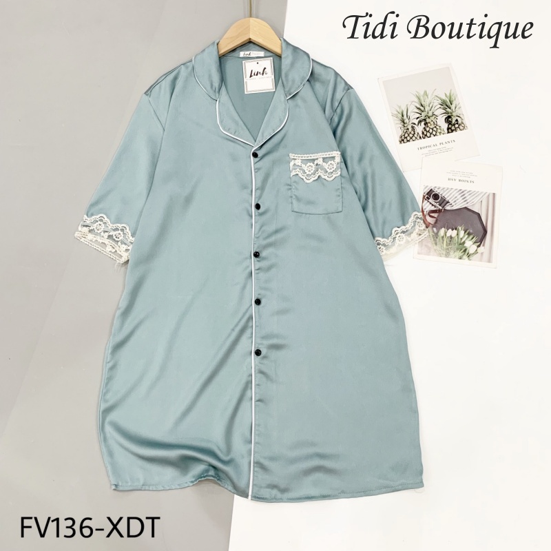 Đầm ngủ lụa Satin cổ pijama dáng suông trơn nhiều màu phối ren chất mát lịm🍀[HÀNG ĐẸP CHUẨN][ẢNH THẬT +VIDEO] | BigBuy360 - bigbuy360.vn