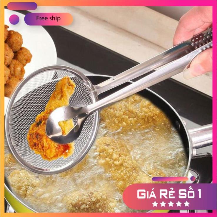 Kẹp Vợt Gắp Thực Phẩm Chiên Rán Thép Không Gỉ, Vớt Cặn Dầu Chiên Có Lưới, Kẹp Gắp Ráo Nước Đồ Ăn Tiện Lợi