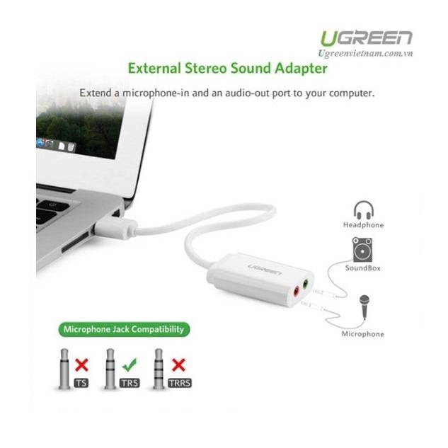 Cáp chuyển đổi USB 2.0 sang Jack 3.5mm, USB to sound chính hãng Ugreen 30143 cao cấp bảo hành 18 tháng