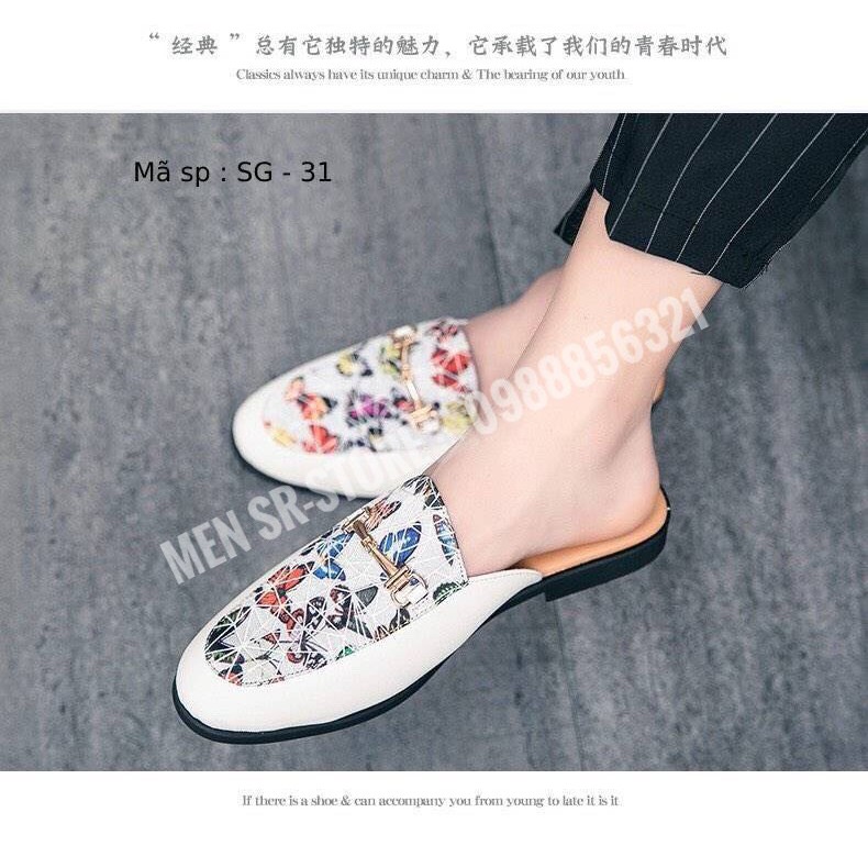 Giày sục nam nữ da bò, hoạ tiết, đế cao su êm chân - SG 31