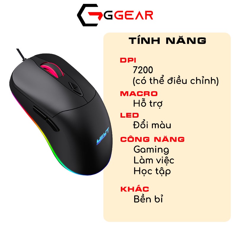 Chuột gaming led Ggear MG885 chuột máy tính có dây led rgb 7200 dpi Hỗ trợ Macro cho game thủ văn phòng học tập làm việc