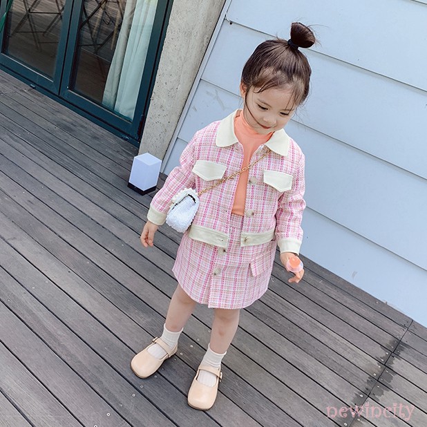 Set Áo Sơ Mi Dài Tay Và Chân Váy Họa Tiết Ca Rô Phong Cách Hàn Quốc Đáng Yêu Dành Cho Bé Gái