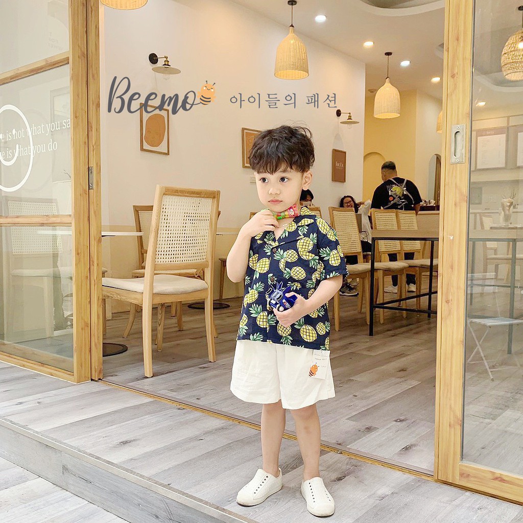 Set bộ Summer cho bé Beemo - Chất liệu đũi mềm kết hợp quần kaki mát mẻ, Form basic, hoạ tiết quả dứa siêu đáng yêu B068