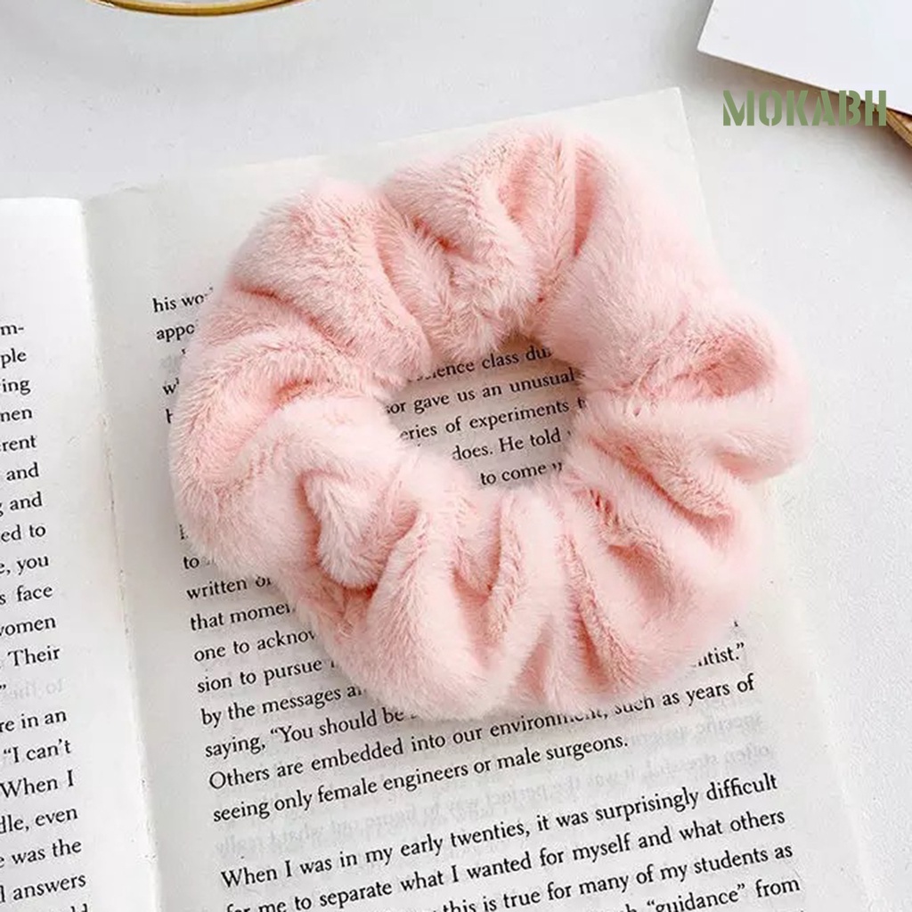 Dây Cột Tóc Vải Lông Mềm Màu Trơn Giữ Ấm Mùa Đông Cho Nữ