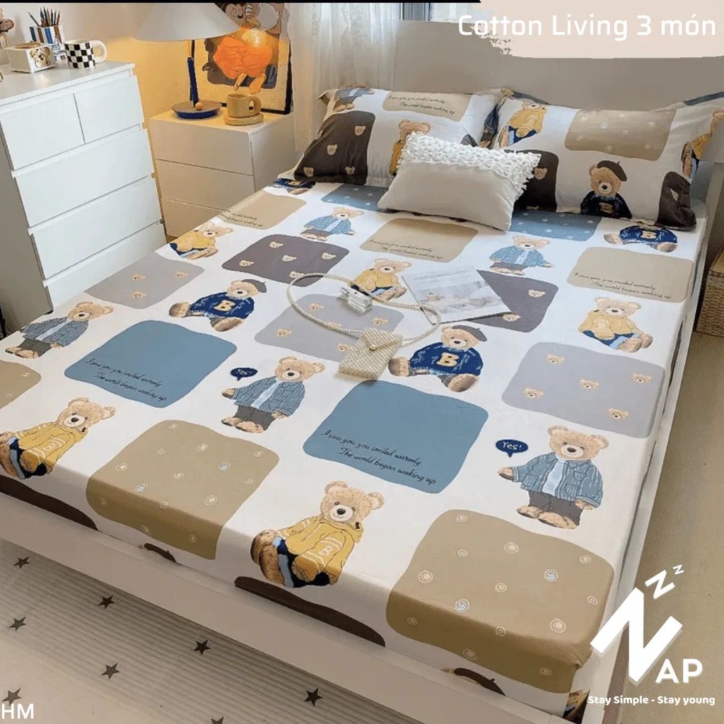 🍀 Bộ ga giường 3 món poly Cotton loại đẹp nhiều mẫu full size  - Mẫu Chữ H cam