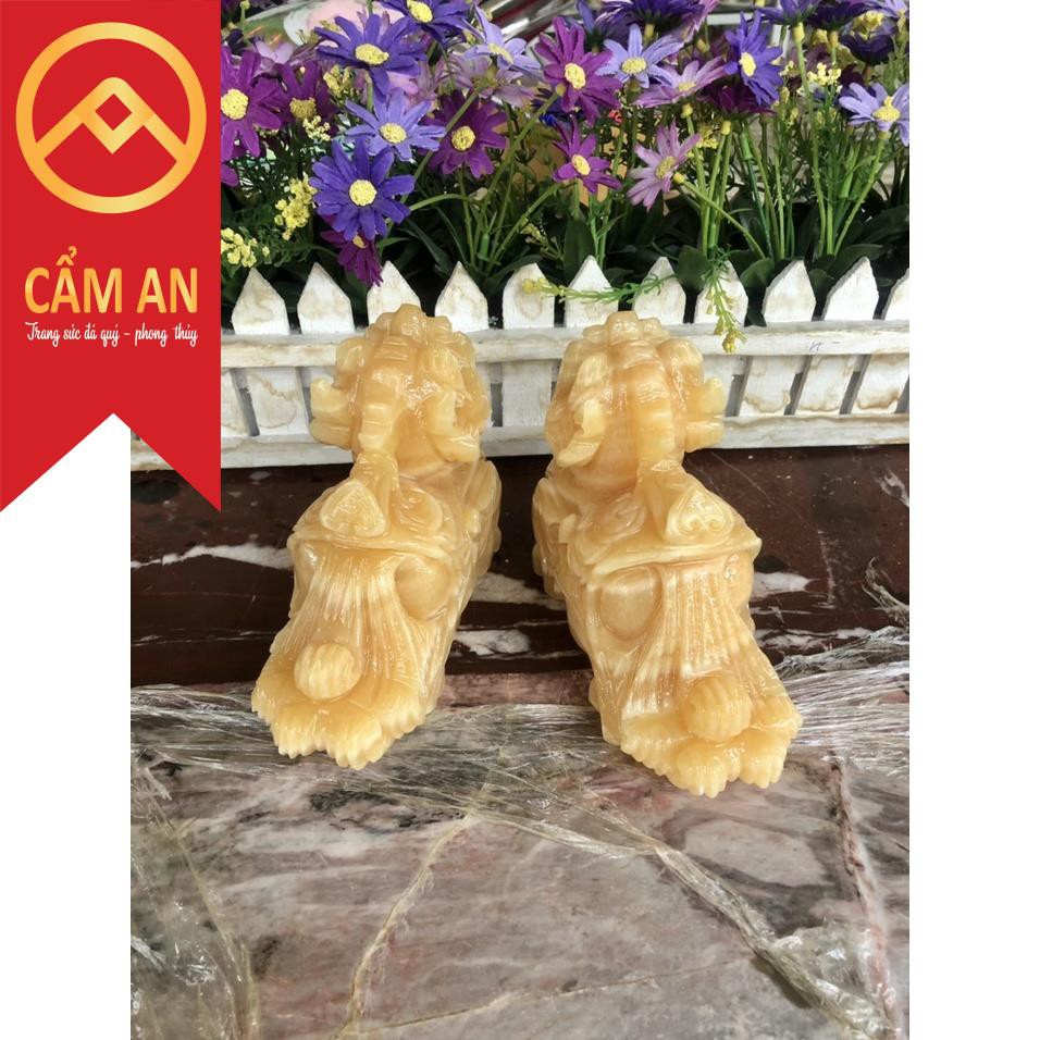 Cặp Tỳ Hưu phong thủy đá ngọc hoàng long (calcite) - Dài 15cm