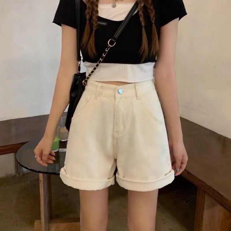 Quần Short Ngố Kaki Nữ Lưng Cao, Quần Đùi Ống Rộng, Màu Đen trắng Có Bigsize Q006
