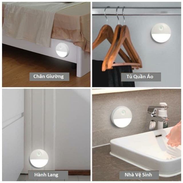 Đèn LED tròn cảm ứng chuyển động chạy bằng pin cao cấp gắn tủ quần áo/hành lang/cầu thang/phòng ngủ/phòng tắm