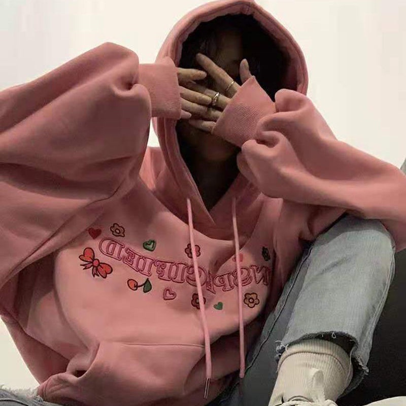 COZOK Áo Hoodie Dáng Rộng Tay Dài In Chữ Thời Trang